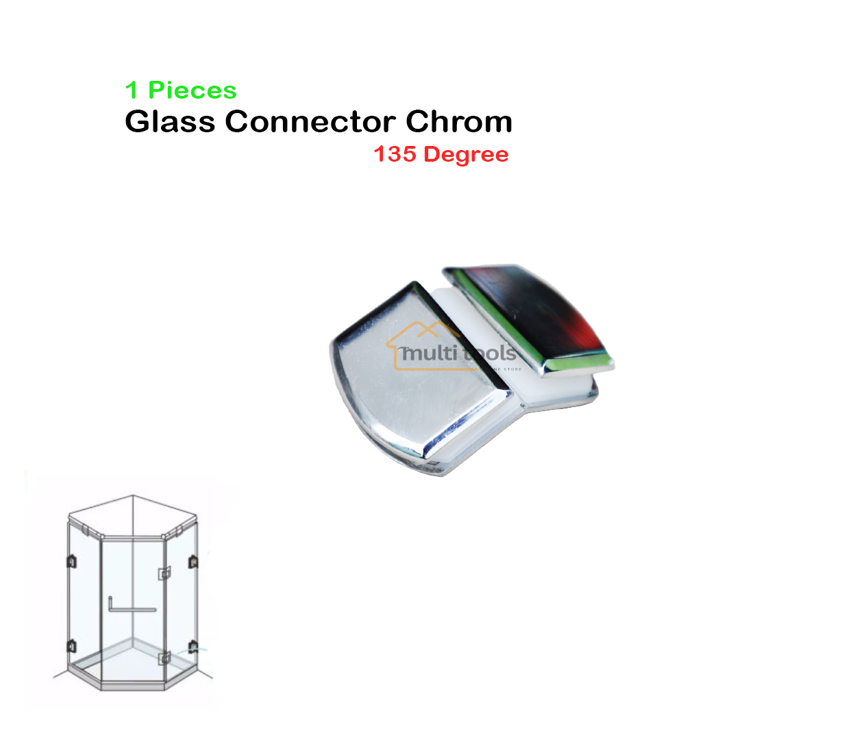 Glass Connector 135 Degree Chrom